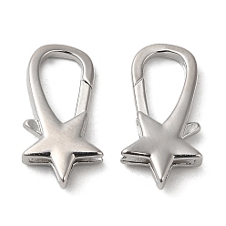 Real Platinum Plated Brass Lobster Claw Clasps, Nickel Free, Star, Real Platinum Plated, 17.5x9x3mm