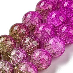 Fuchsia Spray Painted Crackle Glass Beads Strands, Gradient Color, Segmented Multi-color Beads, Round, Fuchsia, 10mm, Hole: 1mm, about 38pcs/strand, 15.28 inch(38.8cm)
