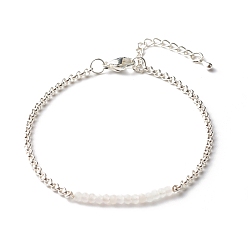 Rose Quartz Natural Rose Quartz Beaded Bracelets, with 304 Stainless Steel Rolo Chain, 7.48 inch(190mm)