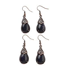 Синий Драгоценный Камень Серьги с подвесками из синтетического голубого золота, женские латунные серьги с красной медью, 48x15 мм