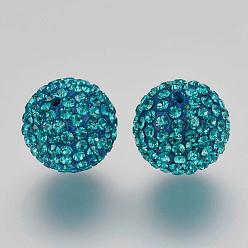 229_Blue Zircon Half Drilled Czech Crystal Rhinestone Pave Disco Ball Beads, Large Round Polymer Clay Czech Rhinestone Beads, 229_Blue Zircon, 12mm(PP9), Hole: 1.2mm