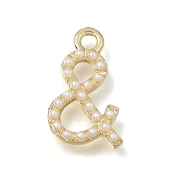 Light Gold Кулоны из латуни и пластиковых жемчужин, подвески с символом амперсанда, золотой свет, 16x10x2 мм, отверстие : 1.8 мм