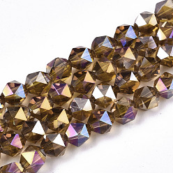 Dark Goldenrod Electroplate Transparent Glass Beads Strands, AB Color Plated, Faceted, Round, Dark Goldenrod, 6x5.5x5.5mm, Hole: 1mm, about 100pcs/strand, 22.44 inch(57cm)