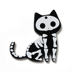 Cat Shape Halloween Printed Acrylic Pendants, Cat Shape, 37x36x2mm, Hole: 1.6mm