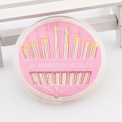 Misty Rose 201 Stainless Steel Sewing Needles, Big Eye Needles, Big Eye Pointed Needles, for Embroidery, Patchwork, with Plastic Storage Box, Misty Rose, Box: 62x7mm, Needle: 31~50x0.68~1.33mm, 30pcs/box