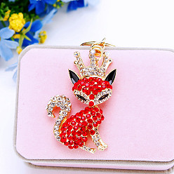 Full diamond crown fox in red Sparkling Diamond Fox Car Keychain Women's Bag Charm Metal Keyring Gift