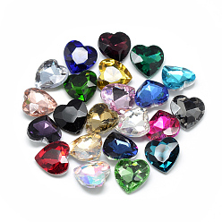 Mixed Color Pointed Back Glass Rhinestone Cabochons, Faceted, Back Plated, Heart, Mixed Color, 8x8x3.7mm