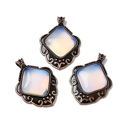 Опал Подвески в форме ромба из опалита, с винтажной латунной рамкой красного медного оттенка, 40~40.5x29~29.5x7.5 мм, отверстие : 5x3.5 мм