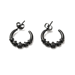 Electrophoresis Black Ионное покрытие (ip) 304 серьги-гвоздики из нержавеющей стали, полукруглые серьги для женщин, электрофорез черный, 17x18x3 мм, штифты : 0.7 мм