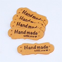 Orange Imitation Leather Label Tags, with Holes & Word Hand Made with Love, for DIY Jeans, Bags, Shoes, Hat Accessories, Polygon, Orange, 15x42mm
