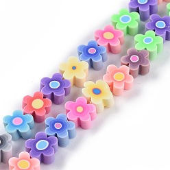 Coloré Brins de perles en pâte polymère imprimées à la main, fleur, colorées, 9.6x4mm, trou: 1.4mm, environ 38 pcs/chapelet, 12.99'' (33 cm)