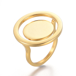 Golden 304 Stainless Steel Finger Rings, Flat Round, Golden, Size 6, 16mm