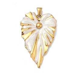 Белый 304 подвески из нержавеющей стали, с эмалью, лист прелести, ионное покрытие (ip), реальный 18 k позолоченный, белые, 45.5x28x3.5 мм, отверстие : 3x6 мм