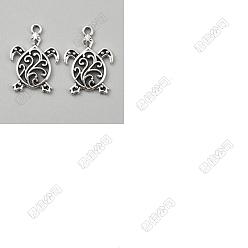 Античное Серебро 50 шт. Подвески из сплава в тибетском стиле, черепаховые чары, античное серебро, 21x14.8x2 мм, отверстие : 1.6 мм