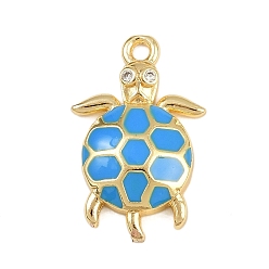 Темно-Голубой Латунные микро проложить кубического циркония подвески, с эмалью, прелести морской черепахи, стойки покрытие, долговечный, без кадмия и без свинца, реальный 18 k позолоченный, глубокое синее небо, 21x13x3.5 мм, отверстие : 1.6 мм