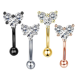 Золотой 304 серьги-гвоздики в форме хряща из нержавеющей стали с микропаве из прозрачного кубического циркония в форме сердца, золотые, 8 мм, штифты : 1.2 мм, Руководитель: 3 mm