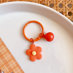 Orange Red Candy Color Macaroon Flowers Keychain, Resin Flower Bell Keychains, with Iron Findings, Orange Red, 6cm