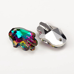 Volcan Pendentifs en verre, facette, hamsa main / main de fatima / main de miriam, volcan, 18x13.5x5.5mm, Trou: 1.6mm