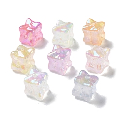 Mixed Color Luminous Rainbow Iridescent Plating Transparent Acrylic Beads, Glow in the Dark Glitter Beads, Cube, Mixed Color, 12.5x12.5x13.5mm, Hole: 2mm
