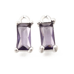 Серебро Латунь стекло кулоны, прямоугольник амулеты, граненые, стойки покрытие, долговечный, без свинца и без кадмия, прозрачные, серебряные, 11x5x4 мм, отверстие : 1.4 мм