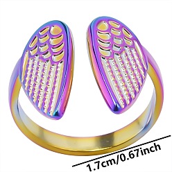 Rainbow Color 304 Stainless Steel Wing Open Cuff Ring for Women, Rainbow Color, Inner Diameter: 17mm