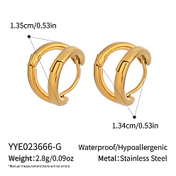 Настоящее золото 18K Двухслойные серьги-кольца из нержавеющей стали в форме буквы С, реальный 18 k позолоченный, 13.5x13.4 мм
