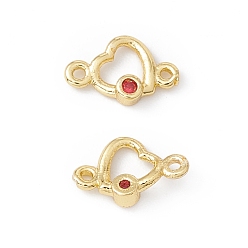 Fuchsia Brass Micro Pave Cubic Zirconia Links Connectors, Real 18K Gold Plated, Heart, Fuchsia, 6x9.5x2mm, Hole: 0.9mm
