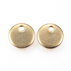 Golden Ion Plating(IP) 304 Stainless Steel Charms, Flat Round, Stamping Blank Tag, Golden, 6x1mm, Hole: 1mm