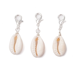Серебро Подвеска из натуральной ракушки, Сплав с застежками когтя омара, серебряные, 36.5~37.5 мм