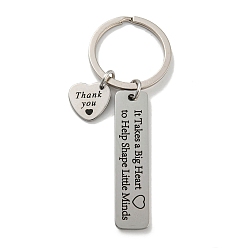 Rectangle Teacher's Day Gift 201 Stainless Steel Word Thank You Keychains, with Iron Key Rings, Rectangle, 8cm