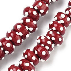 Темно-Красный Бусины из непрозрачной стеклянной эмали, окрашенные аэрозольной краской, шероховатая рондель в горошек, темно-красный, 10~12x5~6 мм, отверстие : 3~4 мм