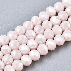 Misty Rose Electroplate Glass Beads Strands, Pearl Luster Plated, Faceted, Rondelle, Misty Rose, 3x2mm, Hole: 0.8mm, about 165~169pcs/strand, 15~16 inch(38~40cm)