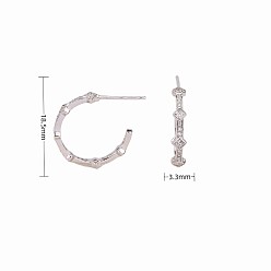 925 silver plated with white gold 925 Sterling Silver CZ Stud Earrings - Elegant C-shaped Ear Pins for Women's Fashion Jewelry
