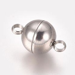 Stainless Steel Color 304 Stainless Steel Magnetic Clasps with Loops, Round, Stainless Steel Color, 13.5x8mm, Hole: 2mm