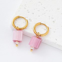 Pink 304 Серьги-кольца в форме куба из нержавеющей стали и смолы для женщин, золотые, розовые, 18x8 мм