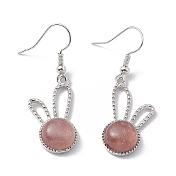 Клубничный Кварц Серьги с кроликом из натурального клубничного кварца, платиновые латунные украшения для женщин, 42 мм, штифты : 0.6 мм