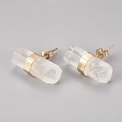 Quartz Crystal Natural Quartz Crystal Stud Earrings, with Brass Findings, Pillar, Golden, 7~8x21~22mm, Pin: 0.8mm