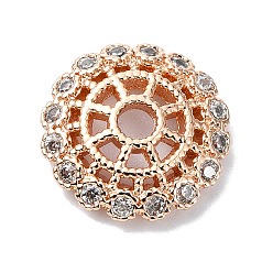 Розовое Золото Покрытие стойки латунь микро паве прозрачный колпачок из кубического циркония, долговечный, цветок, розовое золото , 13x3 мм, отверстие : 2.4 мм