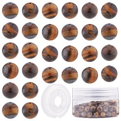 Tiger Eye SUNNYCLUE DIY Jewelry Set Making Kits, with Natural Tiger Eye Round Beads, Dyed & Undyed, Elastic Thread, 8~8.5mm, Hole: 1mm, 10pcs/box