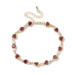 Седло Коричневый Браслеты из кубического циркония в форме сердца, украшения из латуни для женщин, реальный 18 k позолоченный, седло коричневый, 7 дюйм (17.9 см)