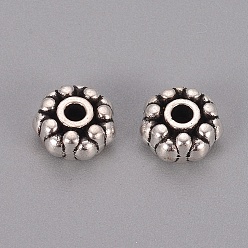 Antique Silver Tibetan Style Alloy Spacer Beads, Cadmium Free & Lead Free, Flower, Antique Silver, 8x4mm, Hole:2mm