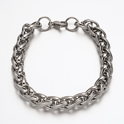 Stainless Steel Color 304 Stainless Steel Rope Chain Bracelets, with Lobster Claw Clasps, Stainless Steel Color, 8-7/8 inch(225mm)