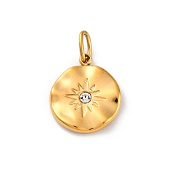 Кристалл 304 из нержавеющей стали горный хрусталь подвески, ионное покрытие (ip), плоско-круглые, реальный 14 k позолоченный, кристалл, 18.5x15.5x2.5 мм