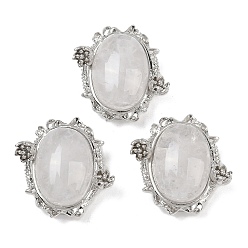 Хрусталь Натуральный кварцевый кристалл овальной формы с цветочными многорядными звеньями, Латунные коннекторы, платина, стойки покрытие, 23.5x23.5x11 мм, отверстие : 2 мм