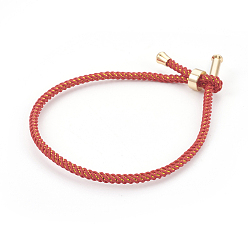 Red Couple Adjustable Nylon Cord Bracelets, Bolo Bracelets, Slider Bracelets, Box Chains, with Brass Findings, Long-Lasting Plated, Real 18K Gold Plated, Red, 9-1/4 inch(23.5cm), 2~3.5mm