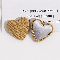Goldenrod Cloth Fabric Cabochons, Ornament Accessories, with Metal Finding, Heart, Goldenrod, 27x26mm
