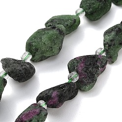 Ruby in Zoisite Natural Ruby in Zoisite Beads Strands, Raw Rough, Nuggets, with Seed Beads, 13~23x12~16x6~13mm, Hole: 1mm, about 11~13pcs/strand, 7.44''(18.9cm)~7.99''(20.3cm)
