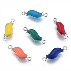 Mixed Color 304 Stainless Steel Enamel Connector Charms, Stainless Steel Color, Leaf, Mixed Color, 16x5x2mm, Hole: 1.2mm