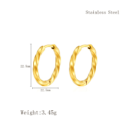 Золотой Модные 304 витые серьги-кольца из нержавеющей стали, золотые, 22.5x22.7 мм