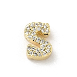 Letter S Латунные микро проложить кубического циркония прелести, без кадмия и без свинца, долговечный, реальный 18 k позолоченный, Письмо с, 10x7x4.5 мм, отверстие : 2x3.5 мм